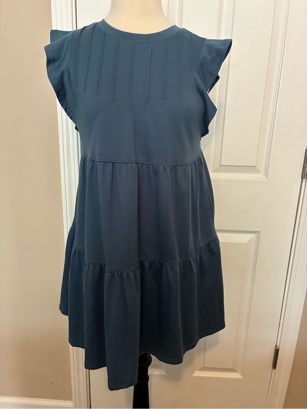 Amazon Navy Blue Tiered Flutter Sleeve Dress